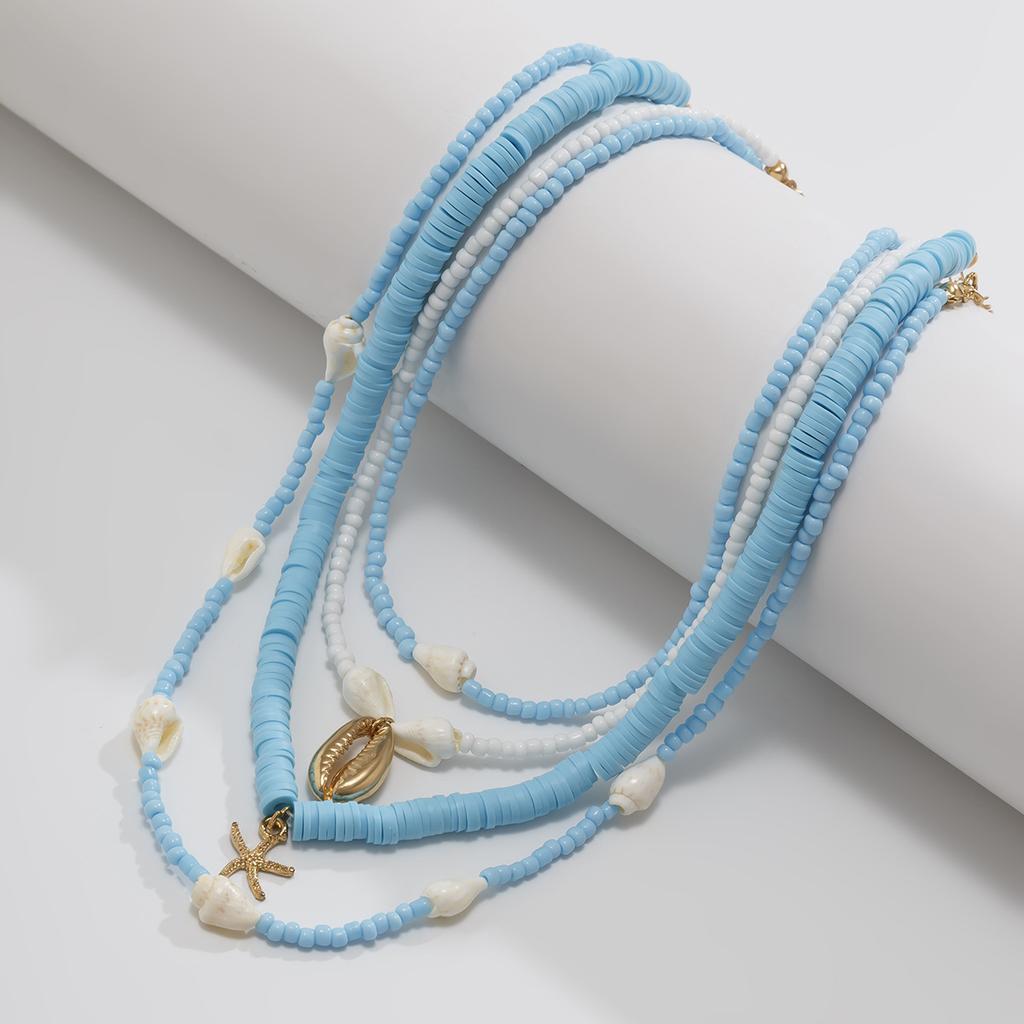 Holiday Wind Soft Pottery Rice Beads Beaded Necklace, Ocean Wind Shell Starfish Pendant Stacked With Multi-Layer Necklaces