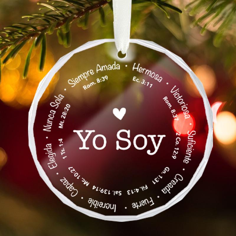 1pc/2pcs 'Yo Soy' Christmas Gift Glass Ornament,Hanging Decorative Gift for Christian Families,  Holiday Gift for Family and Friends, Glass Keepsake