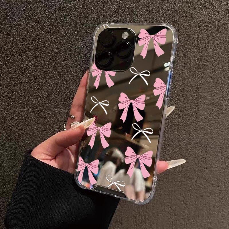 Red Bow Mirror Acrylic Soft Phone Case For iPhone 17 16 15 14 13 12 11 Pro Max 17 Air XS X XR 7 8 Plus Shockproof Bumper Cover