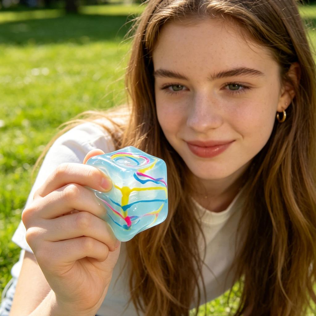 Jouet cube anti-stress Forme glaçon moulé Souple à presser Jouet sensoriel Fidget Matériau durable pour enfants et adultes