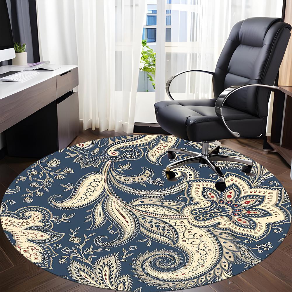 1pc Paisley Motif Office Round Area Rug, Indoor Mat Suitable ForOffice, Under Office Chairs Bedroom Living Room Home Decor, Room Deco 003