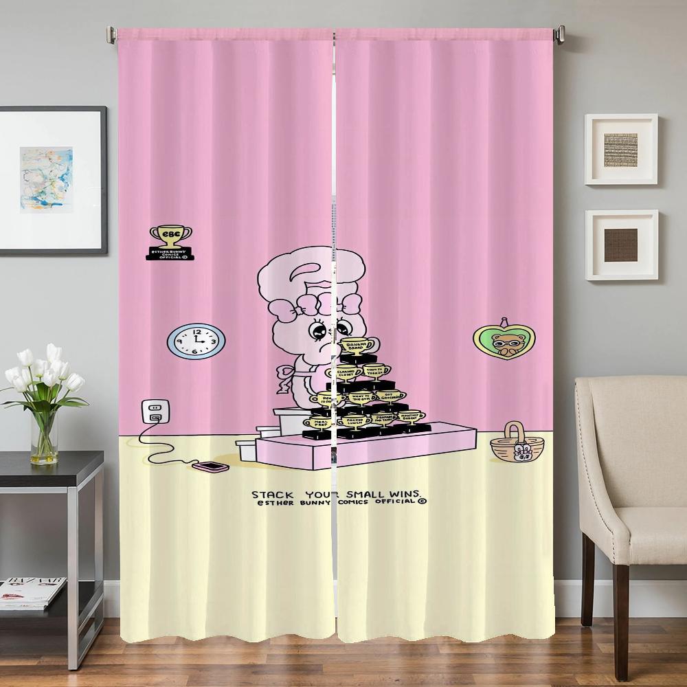 Zasłony okienne kuchenne do salonu 2 sztuki Zasłony zaciemniające Zasłona drzwiowa Kawaii Królik Przegroda Dekoracja sypialni Cień