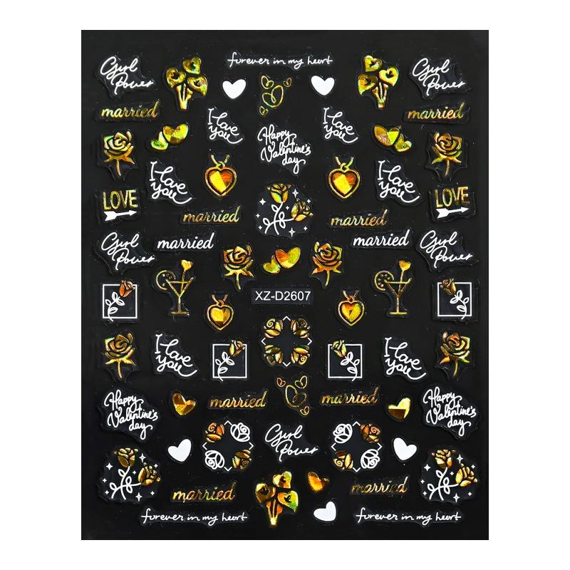 Valentine'S Day Nail Art Sticker Romantic Theme Love Rose Platinum 3D Adhesive Valentine'S Day Nail Sticker