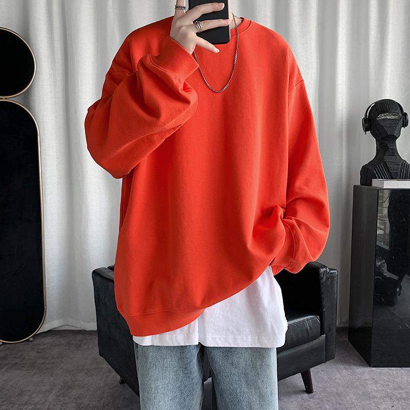 

2025 Мужская модная однотонная толстовка с круглым вырезом, свободный крой, без капюшона, тонкий фасон для весны и осени, доступны большие размеры 5XL