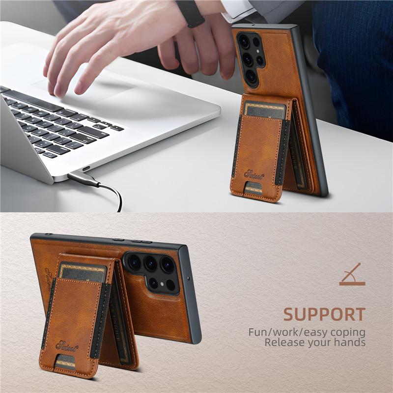 EUCAGR Luxury Magsafe Magnetic Wallet Leather Phone Case For Samsung S24 S23 S22 Plus Ultra Note 20 Ultra Card Holder Cover