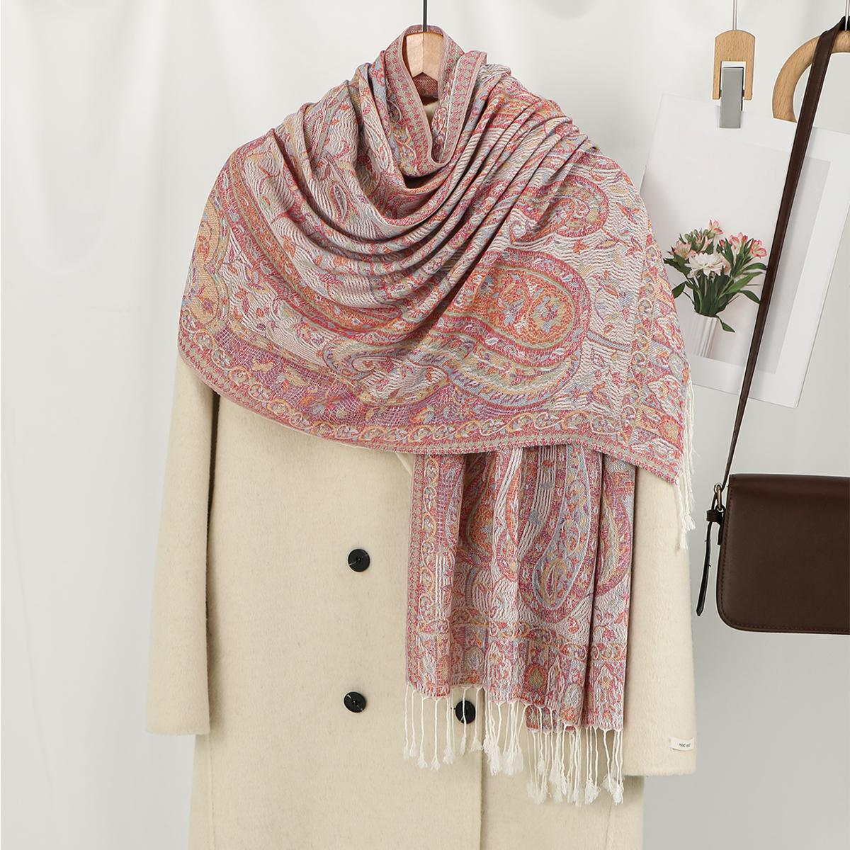 Yto Home 2 Women's Paisley Tassels Pashmina Shawl Woman Warm Scarf Muslim Hijabs Fashion Long Wraps Thick Scarves Cape Headscarf 178*71Cm