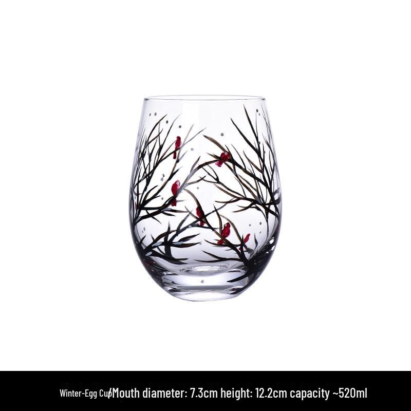 Four Seasons Hand-Painted Crystal Glass Goblet & Egg Cup Set