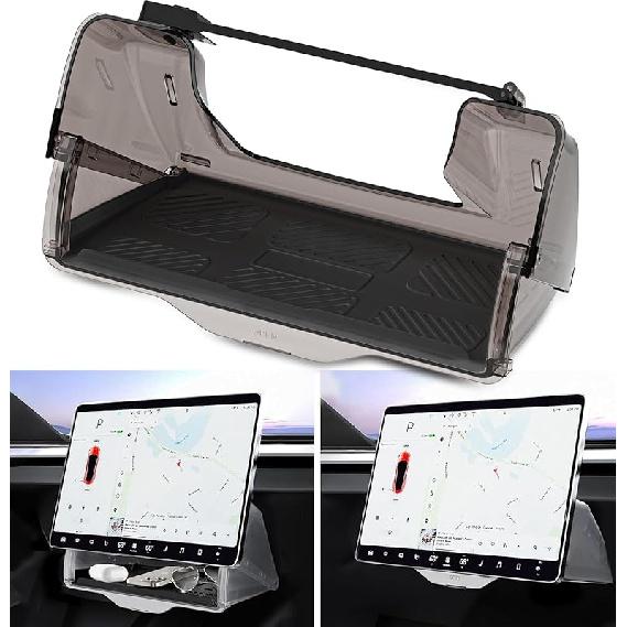 WinDu Under Screen Storage For Tesla Model 3 Y 2016-2025, Open And Close Hideable Center Console Organizer Tray With Anti-Slip Silicone Pad, Interior