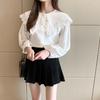 Korean Style Doll Collar Lace Trim Long Sleeve Shirt for Spring & Autumn