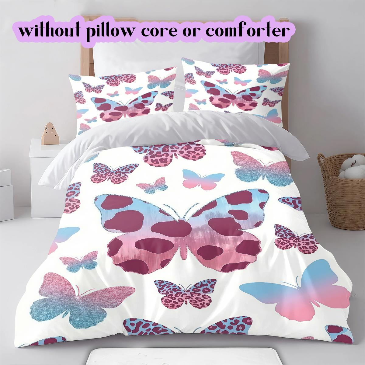 Colorful butterfly Pattern Bedding Quilt Set Quilt Cover Pillowcase Home Decoration Birthday Gift (1 * duvet cover + 2 * pillowcase, without core) 135x200cm