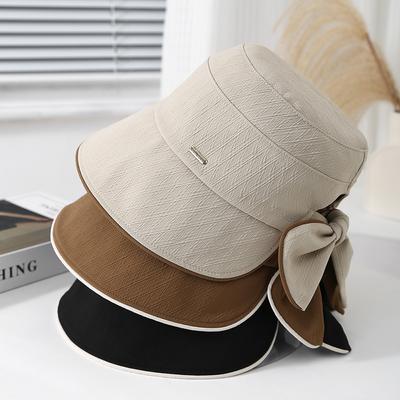 Spring Summer Hats For Women Women's Bucket Hat With Bow Windproof Sunshade Sun Hat Female Foldable Cloth Casual Simple New