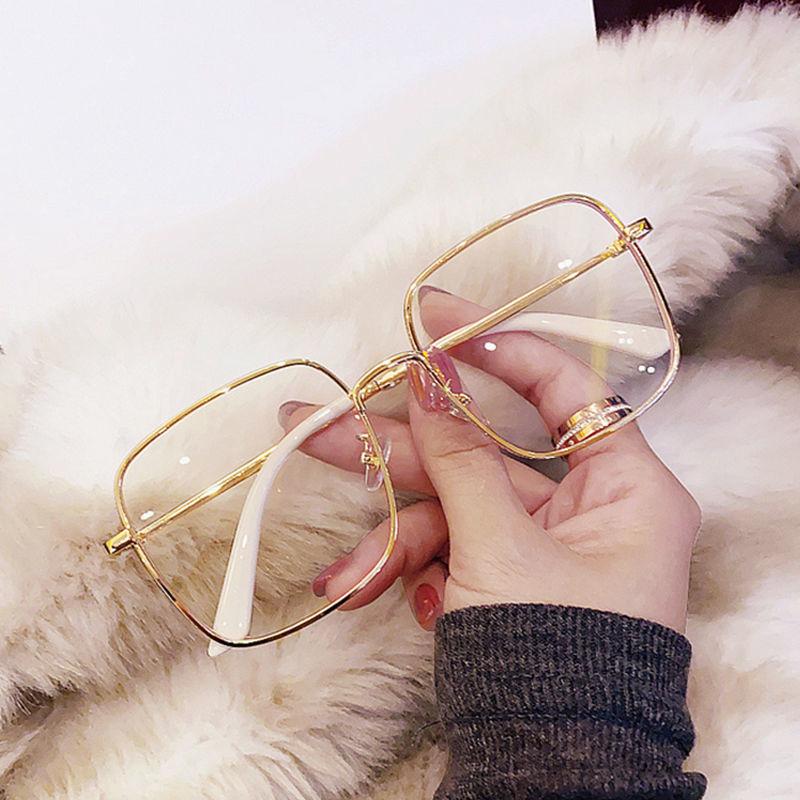 

Women s prescription glasses, plain style, anti-blue light, high-definition flat lenses, metal frame, trendy for big faces, slimming effect Blue light blocking flat
