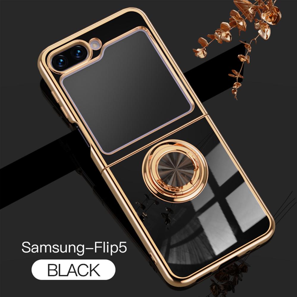 For Samsung Galaxy Z Flip5 Case Plating Car Magnetic Ring Stand Cover Samung ZFlip5 4 3 Flip 5 ZFlip 5 5G Soft Frame Anti-fall Funda