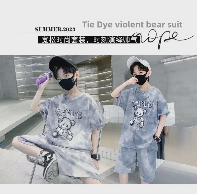 2023 Boys' Summer Sportswear: Korean-Style Cartoon Short-Sleeve Top & Shorts Set