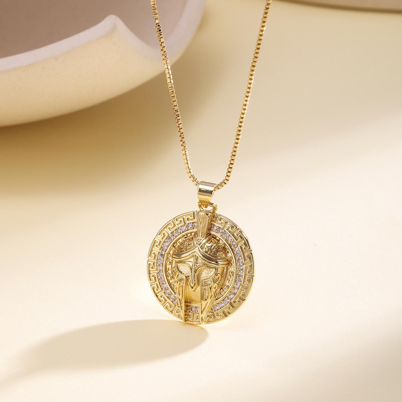 

Nidin New Retro Gothic Style Sun/Portrait/Crown Pendant Necklace For Women Men Copper Inlaid Crystal Zircon Link Chain Jewelry