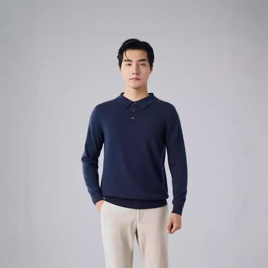 New cashmere sweater polo neck loose sweater lapel neck wool sweater knitted sweater