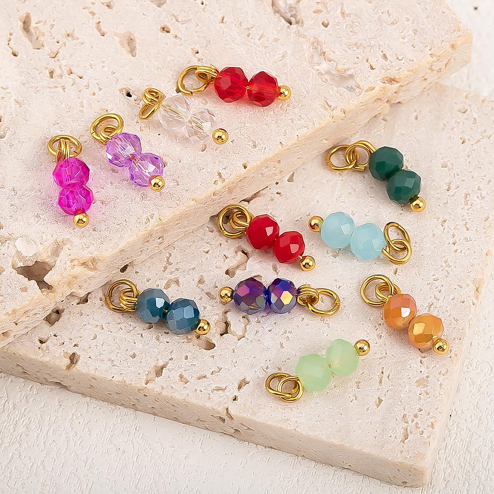 5pcs Colored Crystal Double Beads Charm Stainless Steel Earring Charms for Women DIY Handmade Necklaces Bracelet Jewelry Making