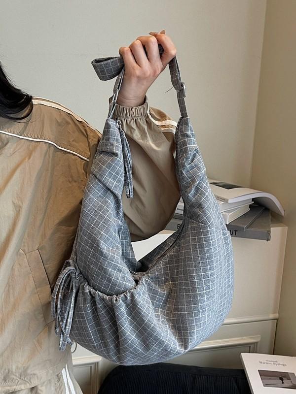 Vintage Plaid Single Shoulder Bag Large Capacity Crossbody For Casual Travel