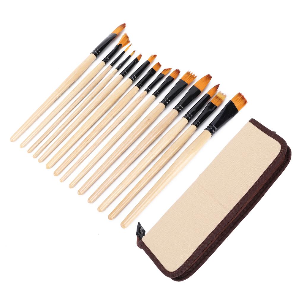 Paint Brush Sets Multimodal Nylon Hair Oil Paint Brushes with Yellow Brush Storage Bag for Oil Watercolor Painting