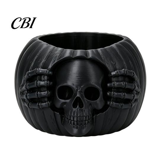 Funny Halloween Party Gift Skull Pumpkin Pen Holder, Gothic Decorative Pencil Cup, Spooky Unique Desk Stationery Organizer for Home Decor Room