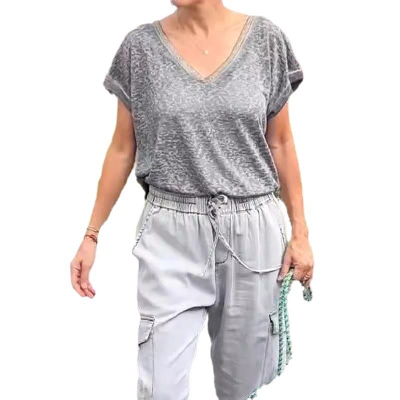 

GMXIA Весна-лето Американская футболка с коротким рукавом, однотонная женская короткая футболка XXXL серый