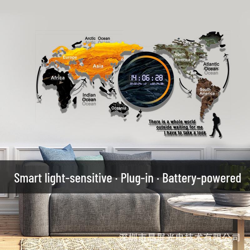 High-End 3D World Map Wall Clock for Living Room and Dining Room Decor
