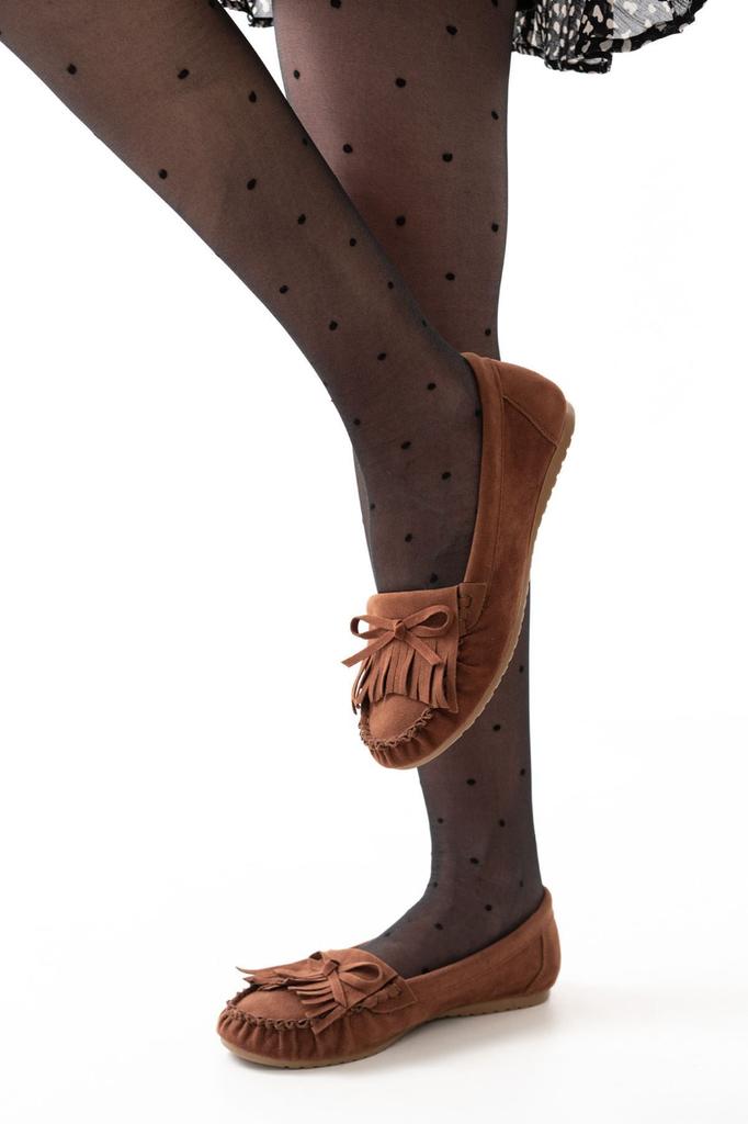 Women's Fashion Flat Heeled Ballerinas Ps Brown Suede Tasseled Daily Ballet Shoes