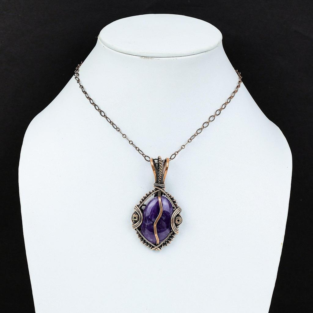 Amethyst Anhänger Edelsteinschmuck, 999 Kupferdraht gewickelter Anhänger, Geschenk für Frauen Handgefertigter Anhänger