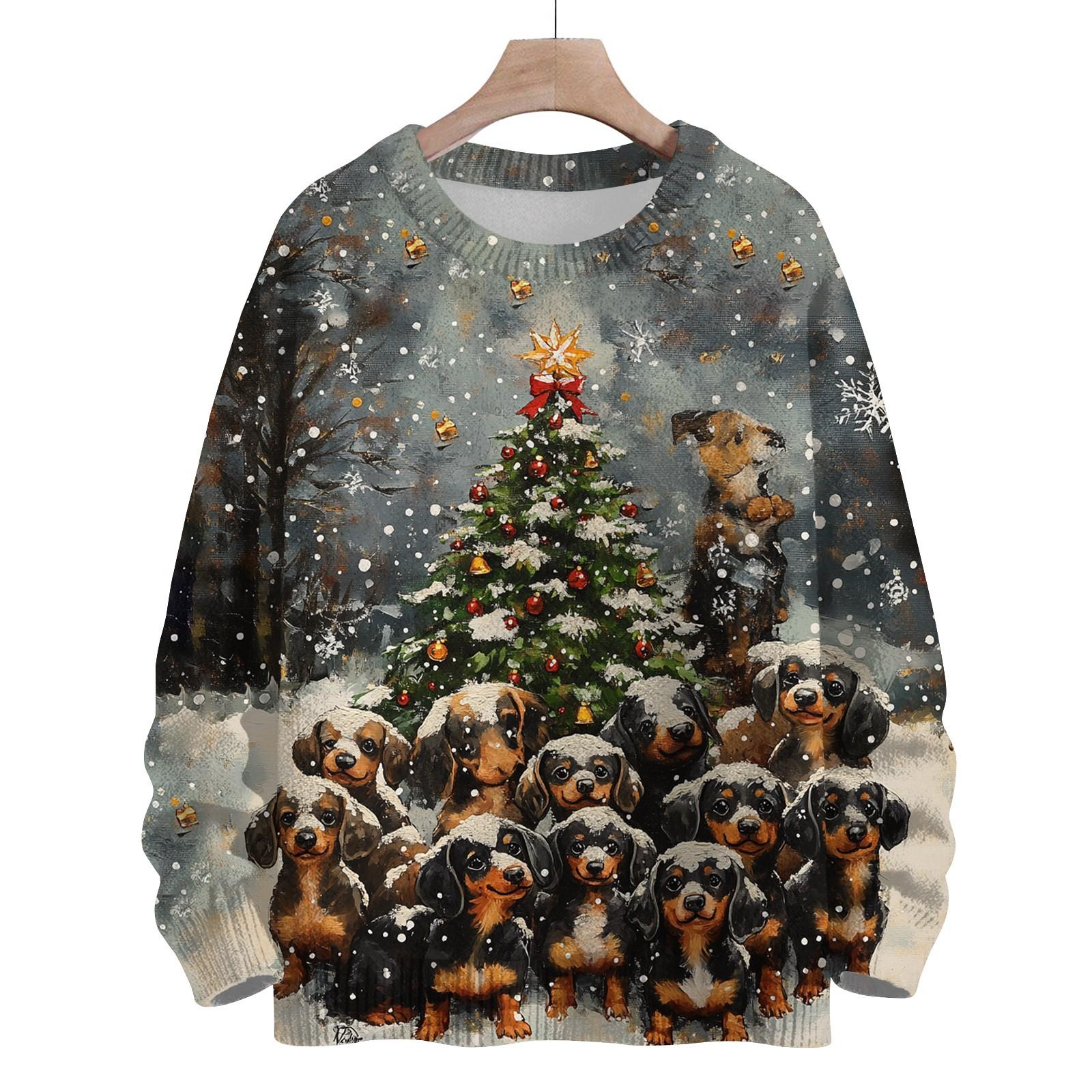 

Женская мода круглый вырез повседневный длинный рукав рождественский милый принт шерстяной трикотажный топ S серебряный