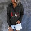 Women  Winter Casual Christmas Fashion Print Hooded Button Sweatshirt