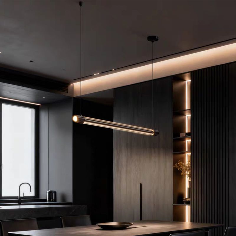 Italian Minimalist High-end Creative Dining Table Lamp Eye Protection Straight Bar Desk Lamp Pendant Light