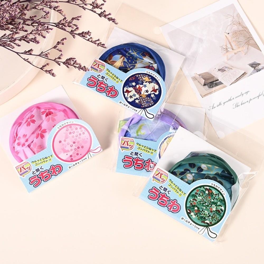 Floral Round Hand Fan Mini Pocket Cooling Fan New Handheld Folding Fan Outdoor Beach