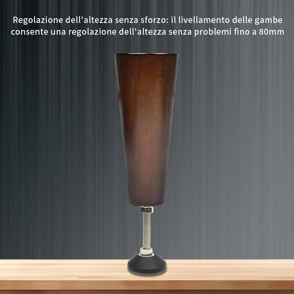 BORDSTRACT Rubber Base Levelers, 2 Pcs M6 Adjustable Furniture Legs, Threaded Metal Leveling Feet, Easily Adjustable Furniture Levelers, for All