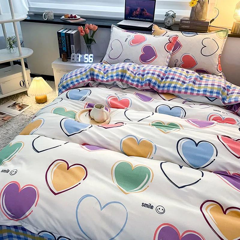 

Мягкий пододеяльник, простыня, наволочка, комплект постельного белья с рисунком Love Hear 3 Pcs Single-1.2m