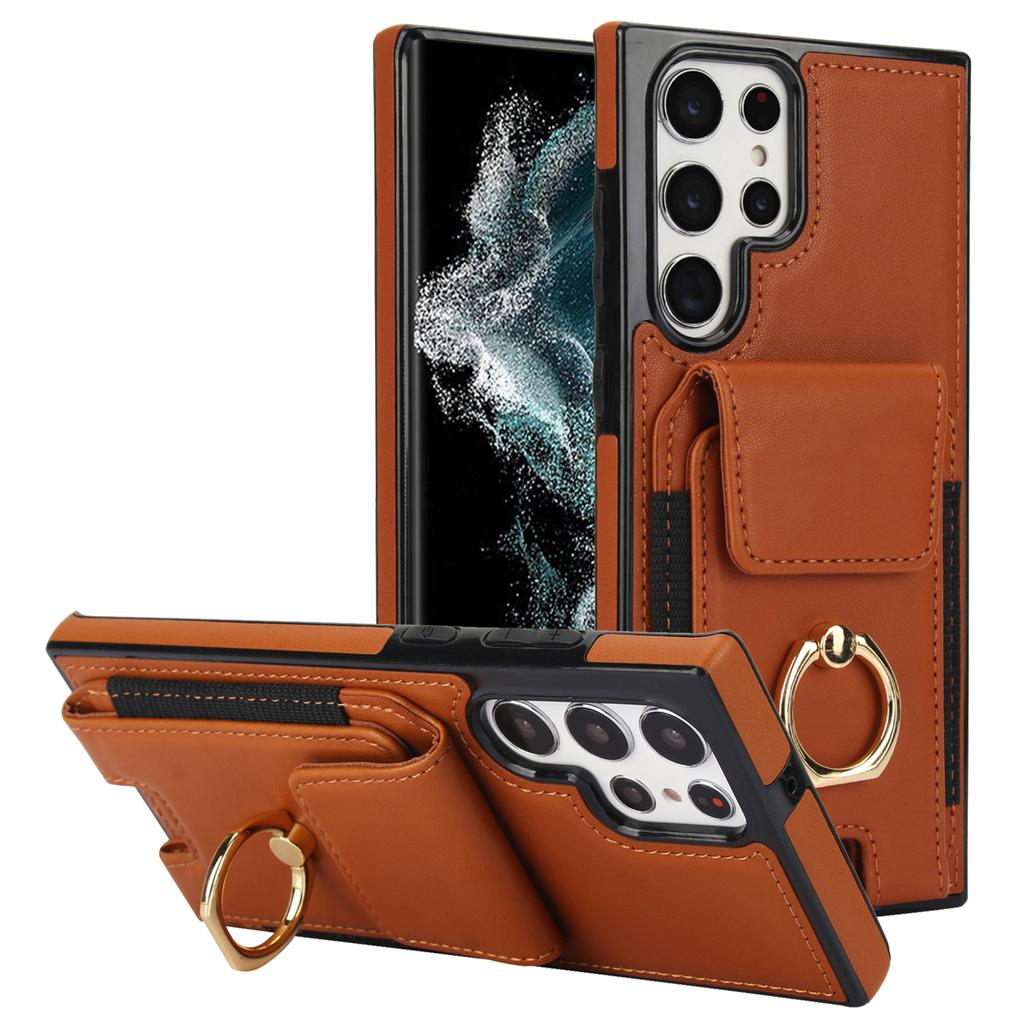 For Samsung Galaxy S22 Ultra 5G Case Card Holder Leather Coated TPU Kickstand Cover