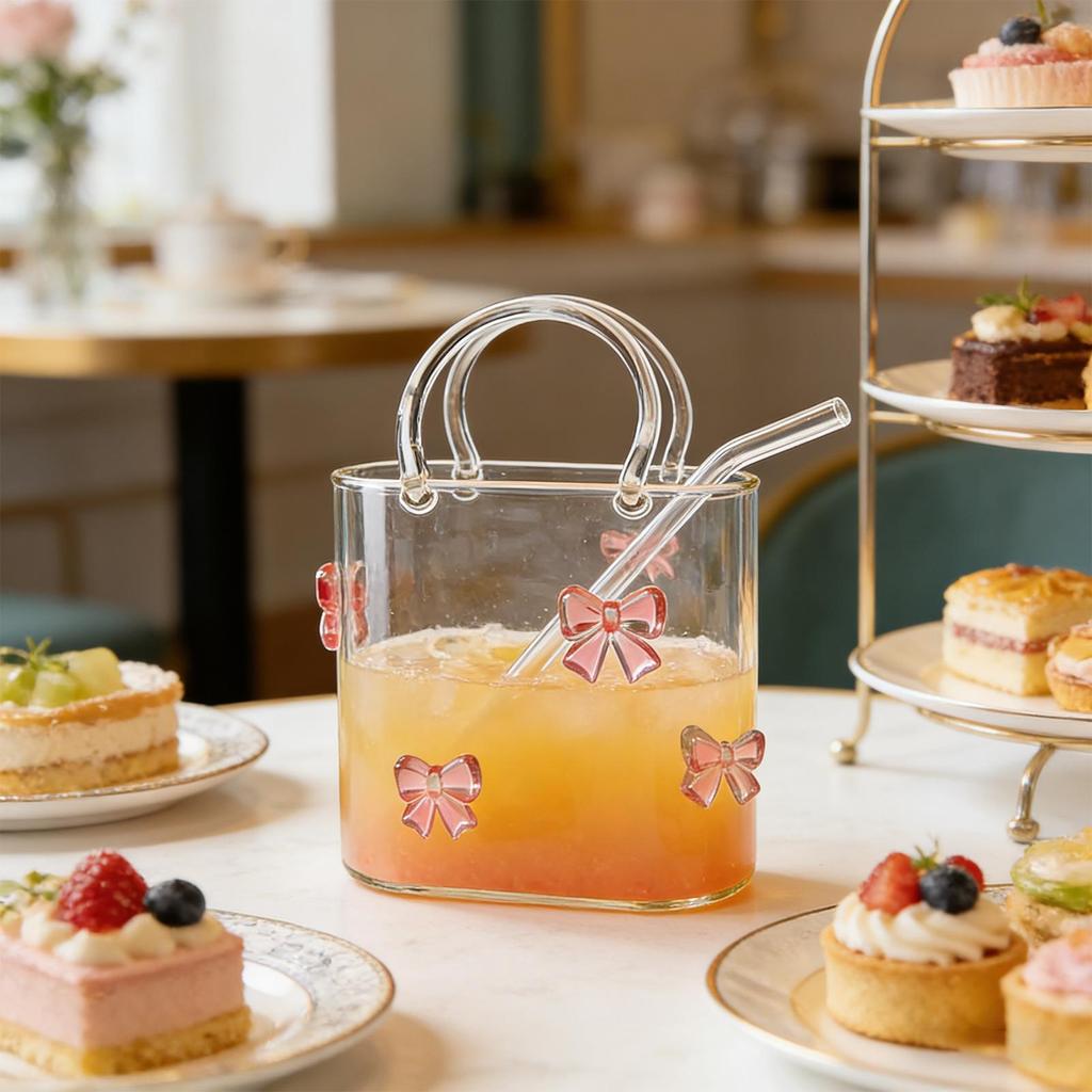 Portable Handbag Glass Cup,Creative Cocktail Glasses Cups,Funny Fruit Wine Glass Cups,Ins Style Bag Glass With Straw,Bar Tools