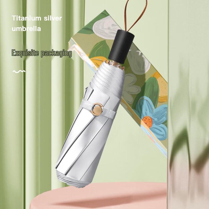Maydu M3111 Three-Fold Titanium Silver UV Umbrella