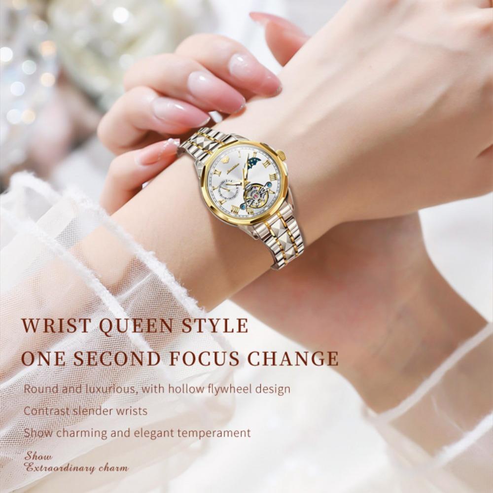 JINSHIDUN Neue Business- und Freizeit-Damenuhr Tourbillon Wasserdicht Leuchtende multifunktionale mechanische Uhr Damenuhr