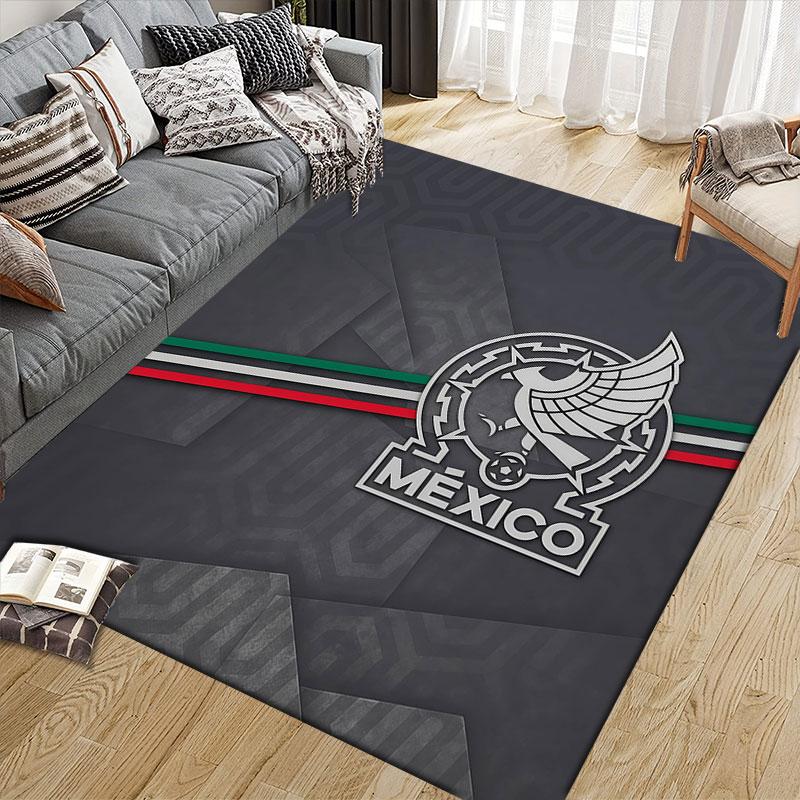 Mexico Football Art Flannel Printed Carpet, Home Sofa Decoration for Living Room & Bedroom, Non‑Slip Play Flannel Floor Mat for Game Room