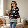 Women's Casual 3/4 Sleeve Hooded T-Shirt with Christmas Print