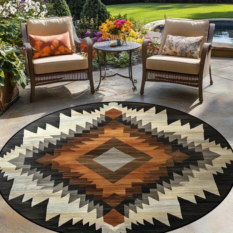 

Modern Western Geometric Round Area Rug, Soft Non-Slip Machine Washable Floor Mat for Living Room Bedroom Dining Room Decor Diameter 60cm