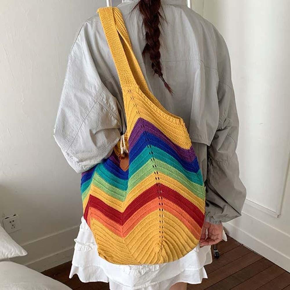 Large Capacity Crochet Shoulder Bag Breathable Seaside Vacation Handbag Knitted Tote Bag  Daily
