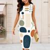 Women Plus Size Round Neck Sleeveless Abstract Geometric Printed Bodycon Midi Dress