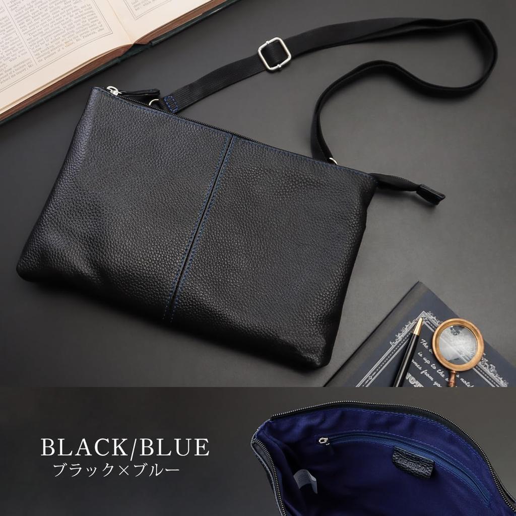 Diablo Men's Small Sacoche Shoulder Bag, Genuine Leather, Lightweight, 3-Way Use, Mini Bag [KA-2506] (Black x Blue)