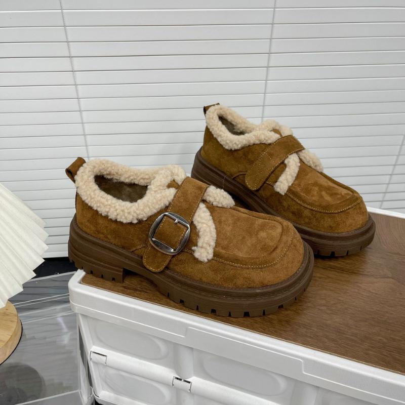 Cowhide Velvet Women's Winter and Autumn New Fluffy Shoes Wear Beanie Shoes Cotton Shoes