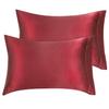 Uxcell Pillowcase Satin Weave Envelope Style Cooling Cool To the Touch Pillowcase Set of 2 Pillowcases Plain Odor Resistant Wine Red 50x75cm