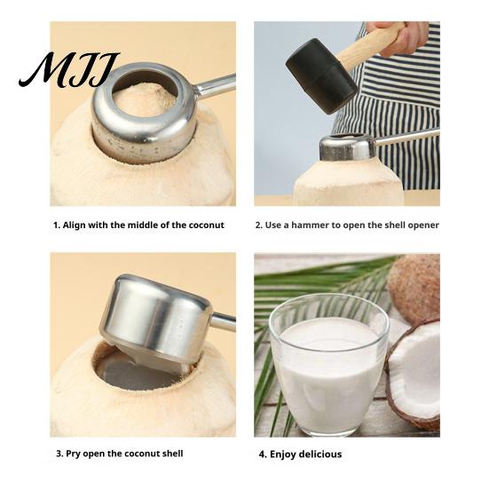 Green Coconut Water Opener Manual Opener/Rubber Hammer/Coconut Meat Grater, Thickened Stainless Steel Hole Easy to Use Maker Puncher, Anti-slip Handle