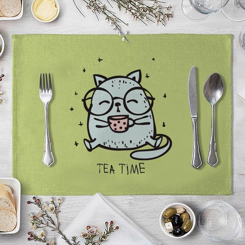Cotton Linen Fabric Table Mats Children's Cute Animal Style Pattern 01 Placemat Family Dinner Tableware Kitchen Table Mat