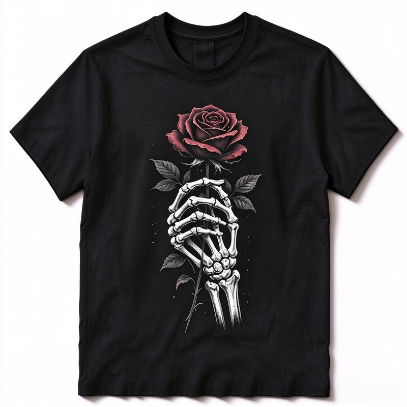 Unisex Unisex Dunkles Gotisches Schloss Und Schwarze Rose T-Shirt Vintage Spukhaus Grafik Kurzarm Oberteile Geschenk Mode Unisex Y2k Oberteil