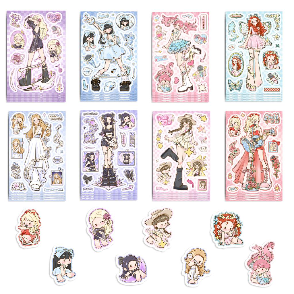 8 Cartoon Girl Group Debut Stickers Waterproof Diary Hand Account Stickers Gu Card Stickers DIY Decorative Stickers Tag Stickers